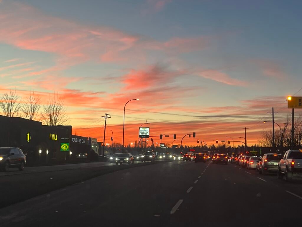 Langley sunset along Highway 10