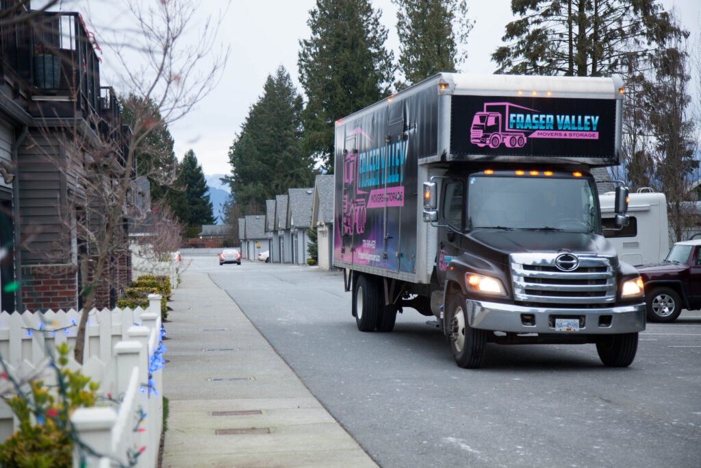 Truck driving in townhouse complex