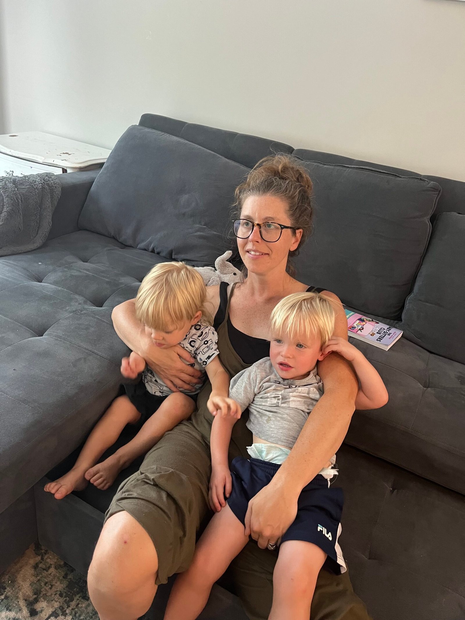 Laura and boys on couch